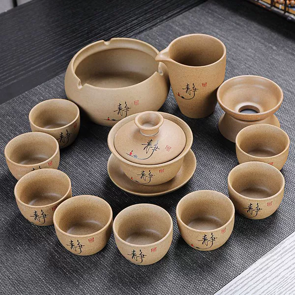 Meditation porcelain cover bowl 13-piece set - (ashtray)