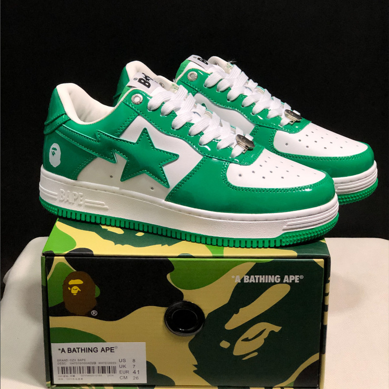 莆田Bape Sta 猿人头空军联名漫威黑白熊猫漆皮真皮男女低帮板鞋|undefined