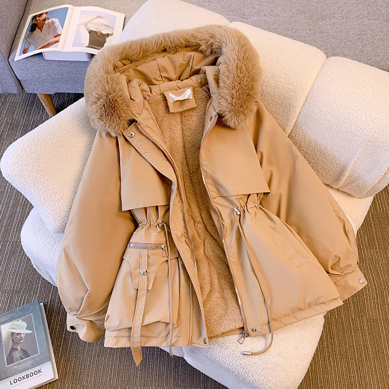 Abrigo acolchado de algodón forrado de lana de invierno ropa de trabajo ajustada a la cintura Abrigo acolchado de algodón engrosado chaqueta acolchada de algodón cálido ropa parka de estilo occidental pequeña