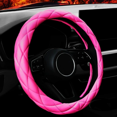 Steering wheel cover: Diamond Soft Leather Non-Slip Steering - rose-red-without-diamonds-38cm