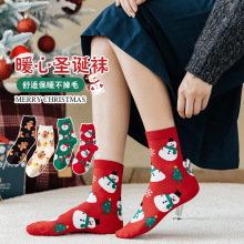 跨境欧美圣诞袜秋冬女保暖可爱卡通纯棉麋鹿中筒袜亚马逊专供批发