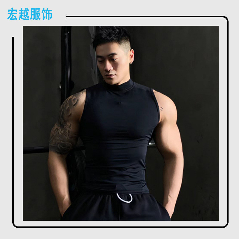Slim Waistcoat High Collar Sports Sleeveless Quick-Drying Elastic Vest for Men Summer Fitness Training Running High Collar Top for Men Slim Waistcoat High Collar Sports Sleeveless Quick-Drying Elastic Vest for Men Summer Fitness Training Running High Collar Top for Men