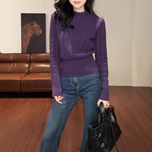 【雪绒花】圆领绒感羊毛毛衣女2025秋冬新款麻花针织上衣