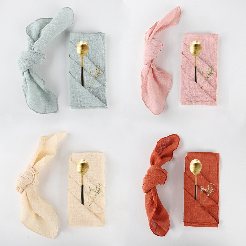 Pure Cotton Napkin Ins Crepe French Style Lock Edge Wrinkle Mouth Cloth Party Western Dining Mat Table Decoration Cross-border Hot Selling Manufacturers