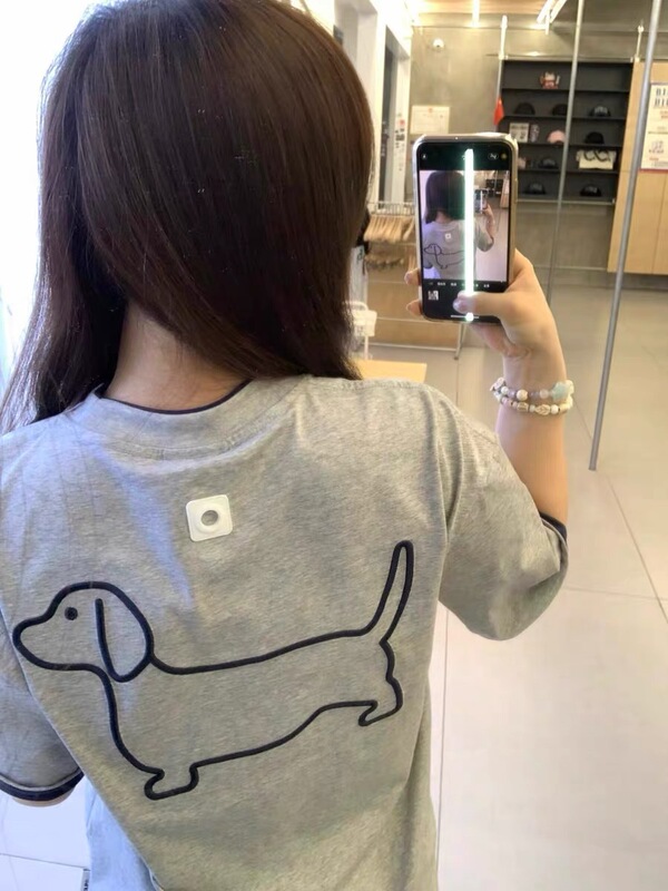 純綿アメリカンレトロコントラストカラー半袖Tシャツ子犬刺繍トレンディブランドカップル夏ルーズスリムトップ女性用|undefined