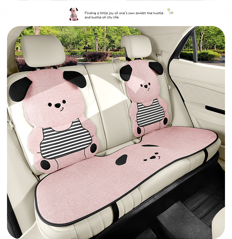 Car Seat Cushion, Universal for All Seasons, Linen Cartoon Couple Seat Cushion Cover, Half-Pack Rear Seat, High-End Cute Ladies Seat Cover