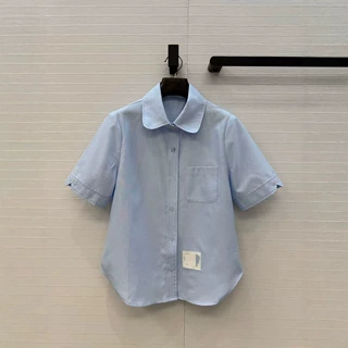深圳南油26春夏款减龄学院风字母微标拼接翻领单侧口袋衬衫上衣女