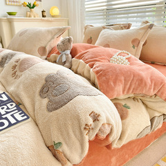 Wholesale winter coral velvet four-piece set, thick and warm snowflake velvet bedding, Nantong flannel sheet set