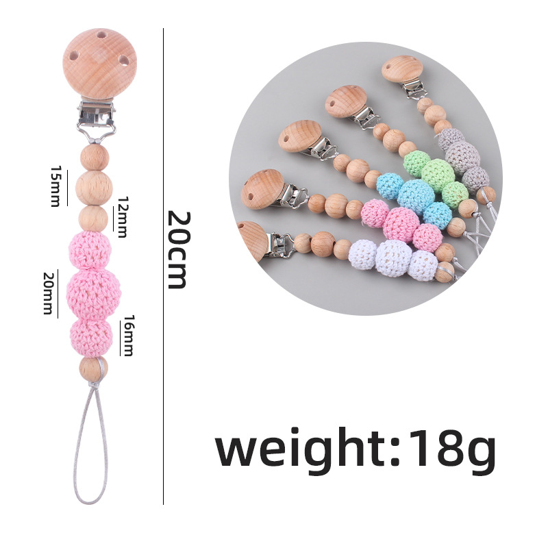 Productos para bebés y niños abrazadera de beech para apaciguar bebés bola de lana de madera tetina cadena de cadena de Amazon AliExpress
