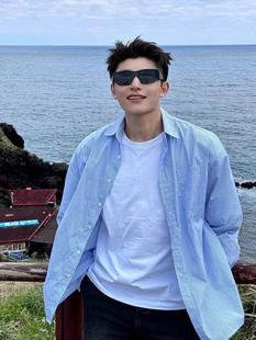 Sunshine Clean Boys Wear Blue Striped Shirts, Handsome Men's Long-Sleeved Shirts, High-End Summer Sun Protection Jackets