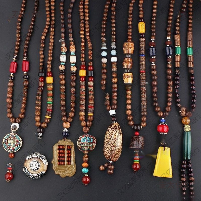 西藏特色工艺品民族风项链女复古云南藏族装饰品木质吊坠男麦太保