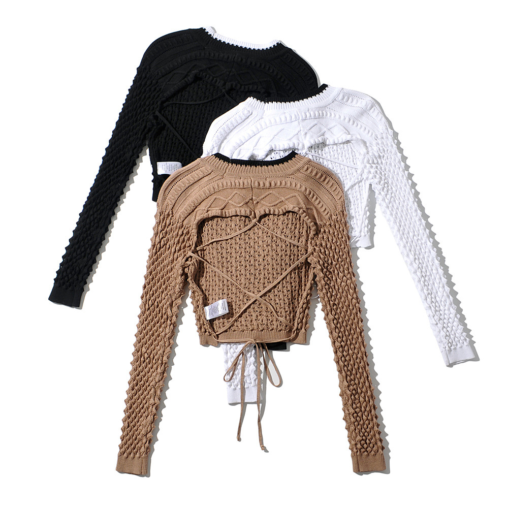 hollow strap long-sleeved sweater   NSAC32351