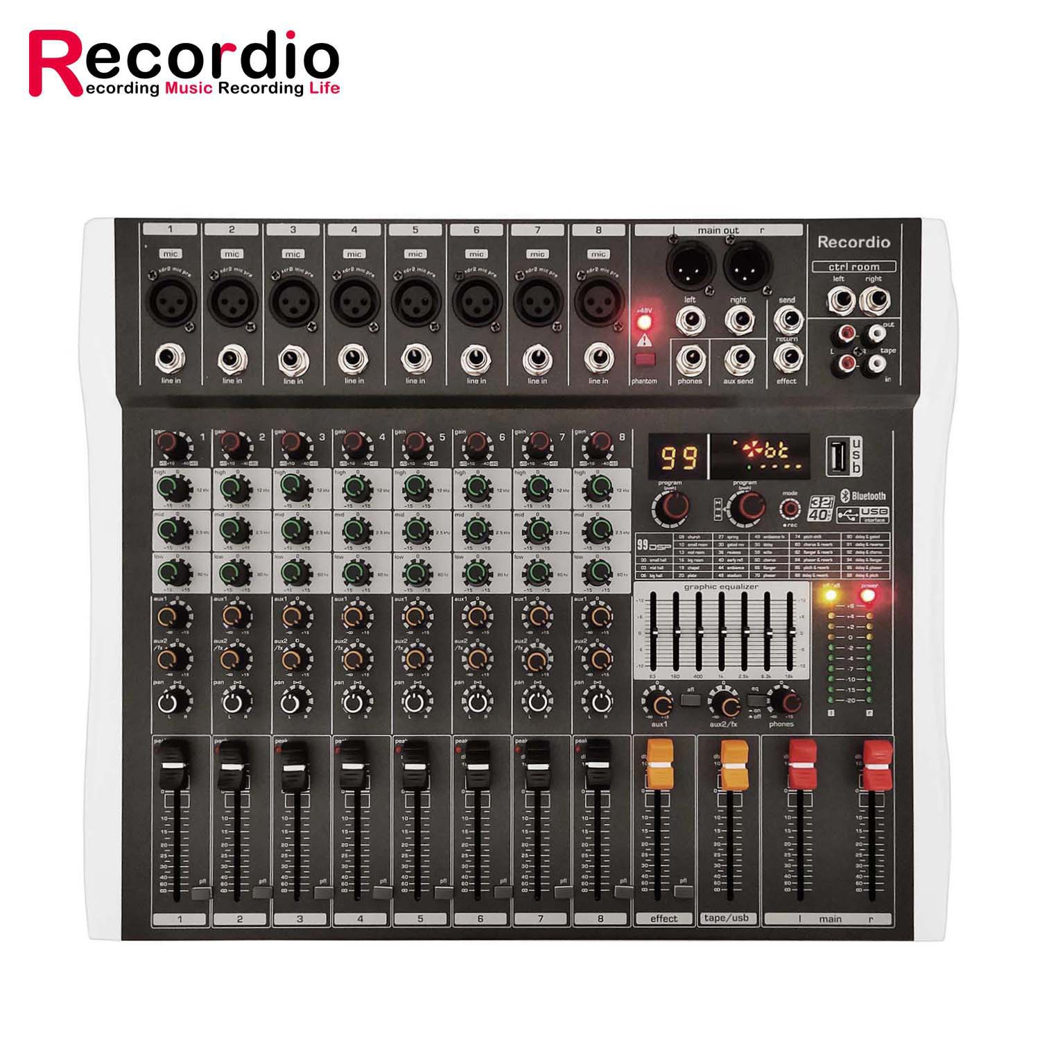 工厂批发GAX-CY8直播舞台8通道调音台带99DSP蓝牙均衡器机调音台