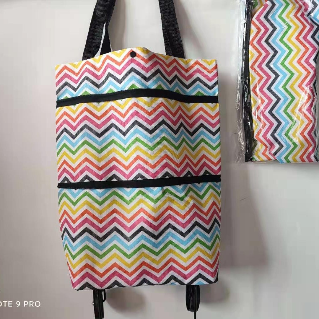 Venta al por mayor bolsa de compras plegable de poliéster carrito de compras portátil supermercado remolcador bolsa rueda bolsa supermercado bolsa