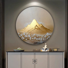 圆形金山手绘油画发财树入户玄关装饰画现代轻奢过道走廊大芬村画