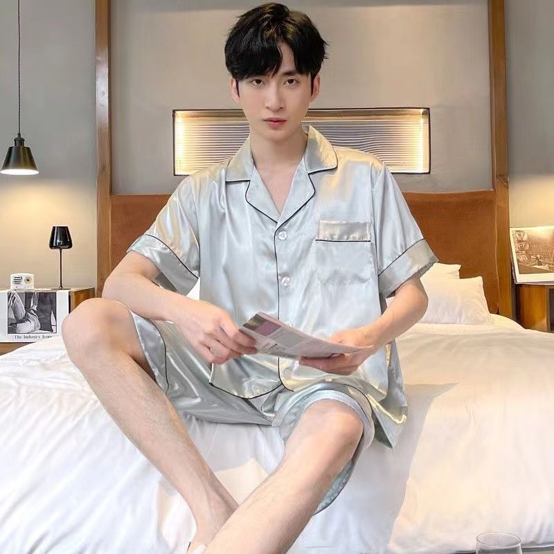 아이스 실크 남성용 실버 반팔 반바지