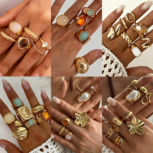 European and American Cross-Border Best-Selling Rings, Fashionable and Unique, Smooth Irregular Geometric Knuckle Rings, Women's Ring Set