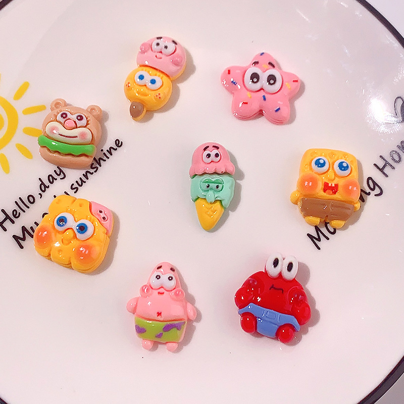 Nuevo SpongeBob pie estrella diy accesorios de resina pegamento crema caja de teléfono móvil adornamiento de pelo agujero agujero botón de zapato llavero