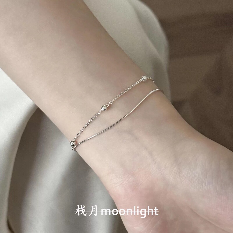 Korean-style minimalist round bead snake bone chain double-layer bracelet, cool and understated, light luxury, fashionable, niche, versatile, suitable for students and best friends