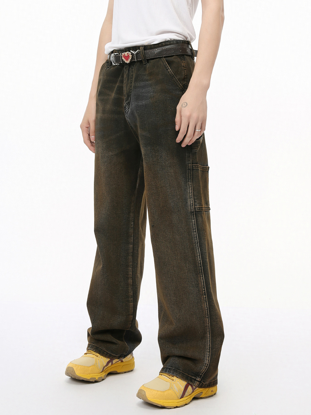 MTLCLOTHES Hombres| 2024 otoño nuevo producto americano High Street Retro herramientas jeans recto de moda casual