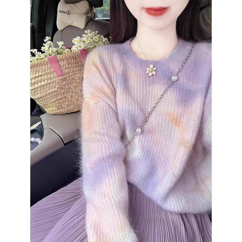 温柔甜美风奶系穿搭长袖毛衣女秋新款高级感马海毛软糯针织上衣|undefined