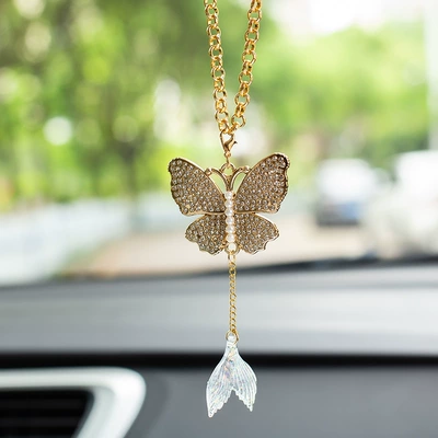 New Product Small Fresh Pearl Butterfly Fish Tail Fun Car Rearview Mirror Pendant Car Interior Decoration Car Pendant (Car hanging) - fish-tail-butterfly-pendant-white