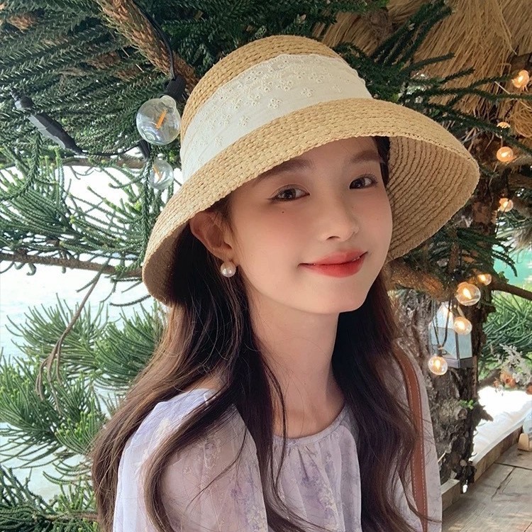 Hepburn Style Raffia Straw Hat For Beach Sun Protection Women_voghion.com
