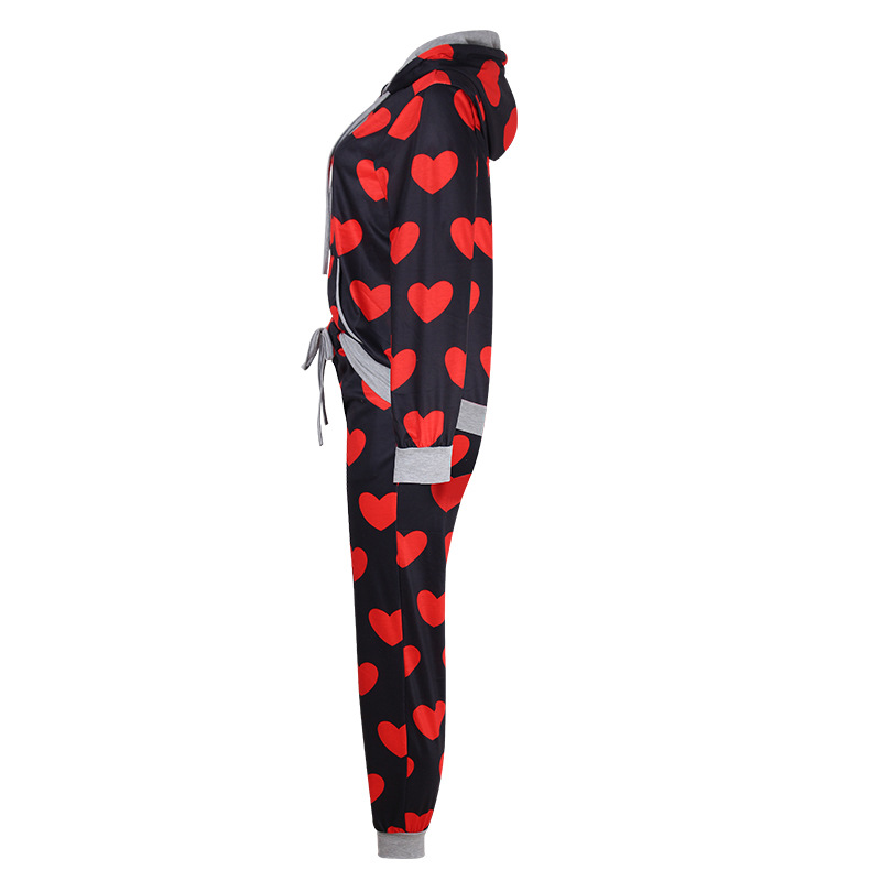 love heart printing long-sleeved hooded clothes set NSZH37420