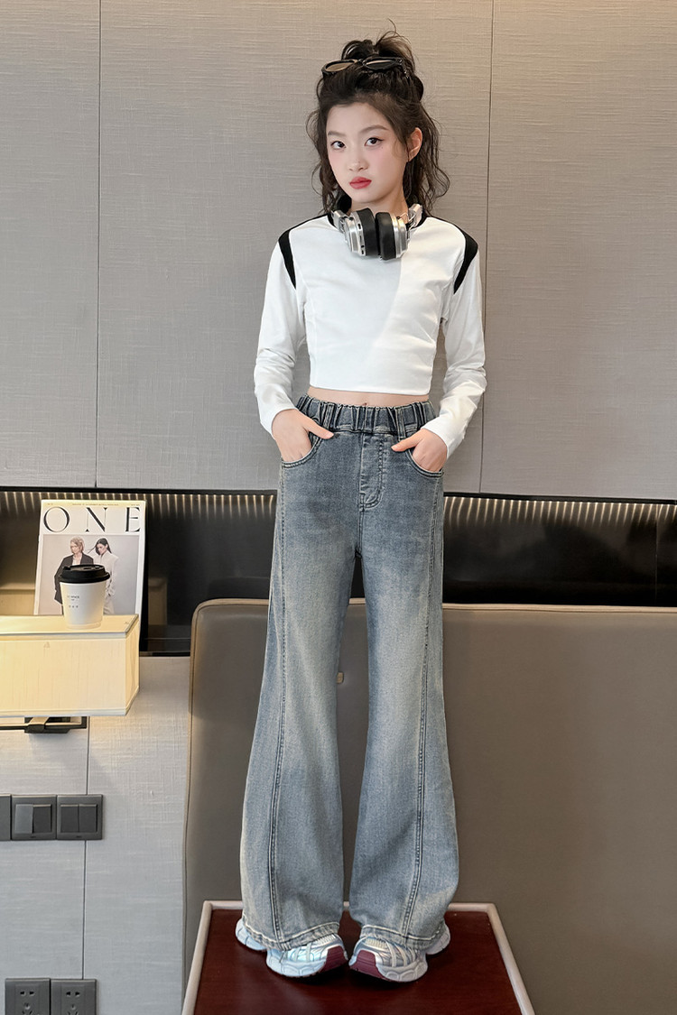 Men's Clothing Vintage Blue Flared Jeans For Kids - Stretchable Waistband, Comfortable Denim Fabric, Unisex Design For Boys & Girls (120cm-170cm)_voghion.com