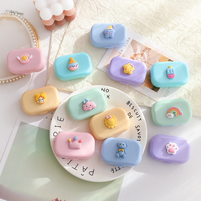 Cute Cartoon Contact Lens Case, Twist-Free All-In-One Contact Lens Case, Macaron Color, High-Value Glasses Storage Box