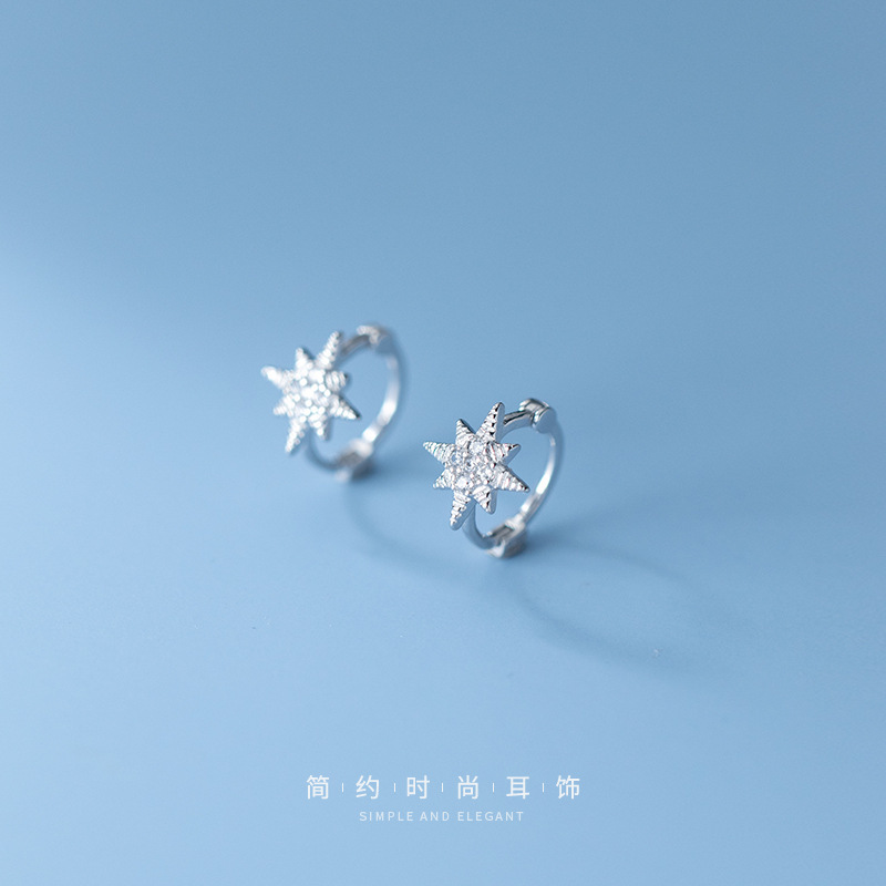 Eloch s925 botón de orejas de plata femenina pequeña brillante estrella de diamante de moda simple joyas de orejas G9524
