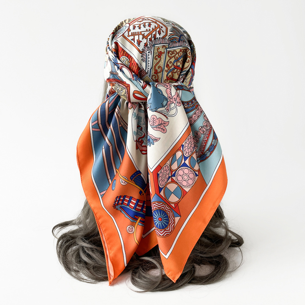 Großer, quadratischer Schal aus 90 % Kunstseide für Damen, Retro-Stil, hochwertiger Halswärmer, leicht, atmungsaktiv, weich, auch als Haargummi verwendbar._voghion.com