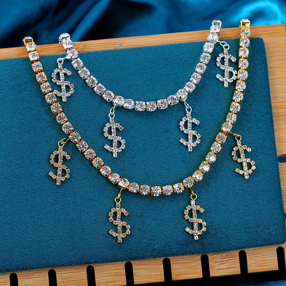 Simple Style Dollar Alloy Inlay Rhinestones Womenu0027S Anklet 1 Piece