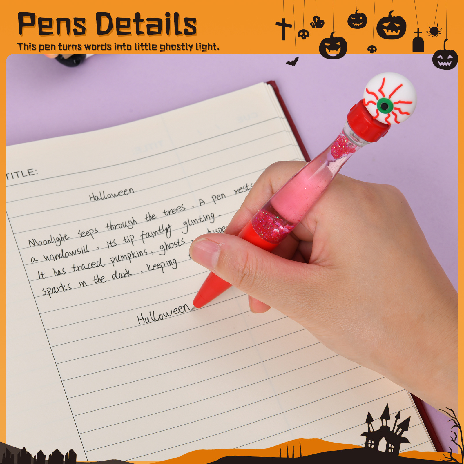 Serie creativa de Halloween reducción de presión girar la pluma de gel girar la arena movente girar la pluma de dibujos animados encantadora pluma de regalo