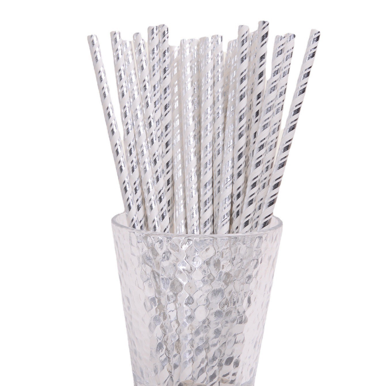 En stock paja de papel desechable al por mayor paja de papel degradable paja de rayas de plata caliente