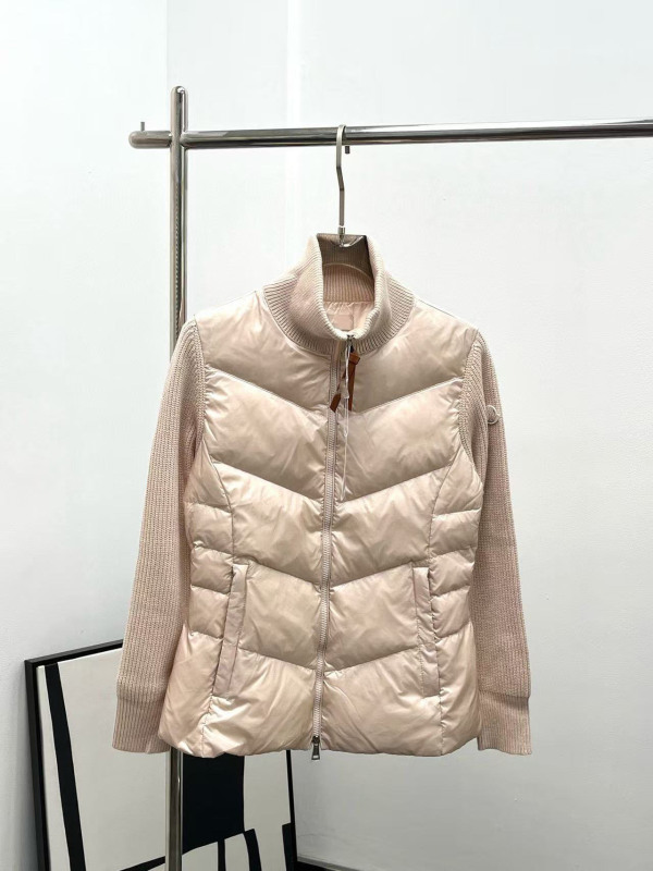 欧洲站蒙家羽绒服新款女短款立领保暖休闲显瘦针织袖拼接白鹅绒|undefined