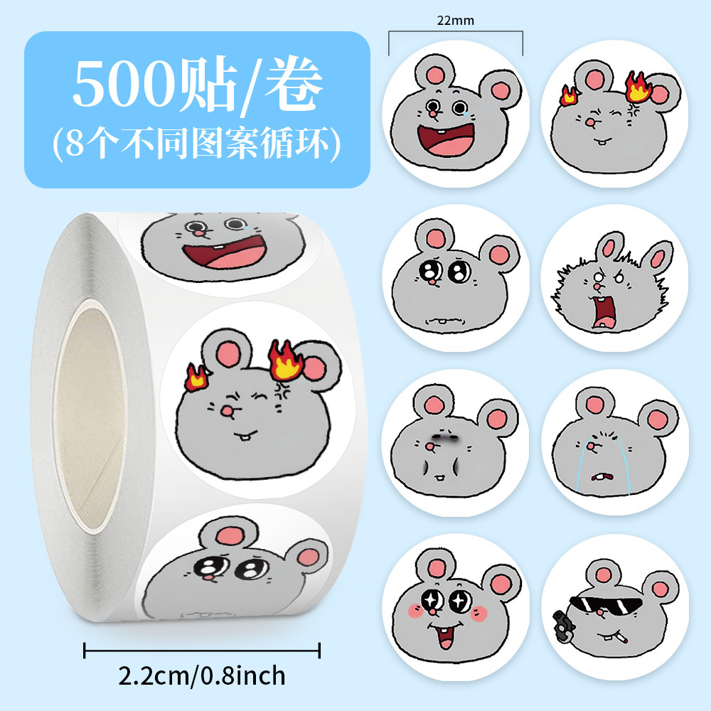 Jup086 rat qq head-8 circuits-round-500 stickers
