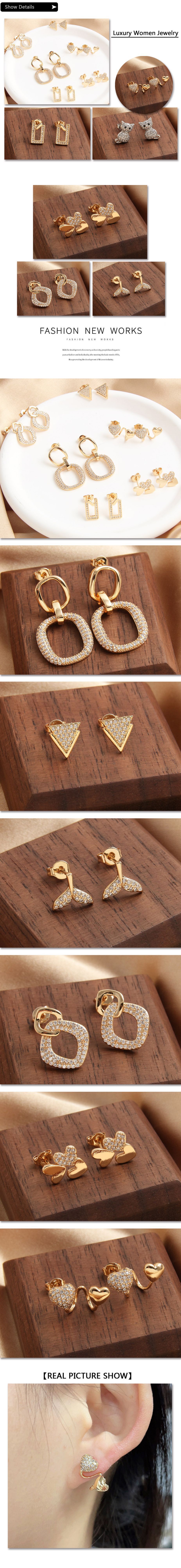 9g Weight Copper Ear Needle Material Ear Studs Classification 1 Pair Quantity Daily Occasion 1 Pair Sweet Simple Style Heart Shape Cat Fish Tail Plating Copper Ear Studs