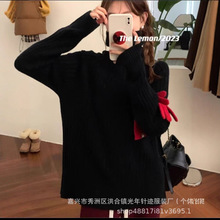 2025加厚高领毛衣女内搭新款秋冬装竖条慵懒风新年宽松打底针织衫