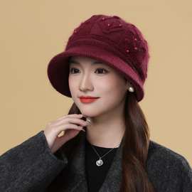中老年人帽子女冬季大头围奶奶老太太保暖护耳针织帽妈妈防风棉帽
