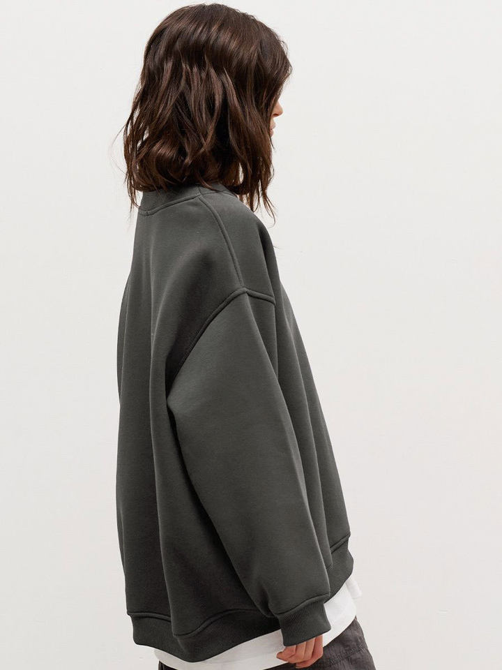 Áo sweatshirt nữ cổ tròn dáng rộng oversize tay dài chất liệu nỉ lông — Hoa màu xám, Màu cà phê, Màu trắng, Xanh navy chi tiết 28