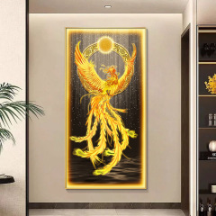 凤凰呈祥玄关装饰画现代轻奢发光过道走廊壁画入户正对门灯画挂画