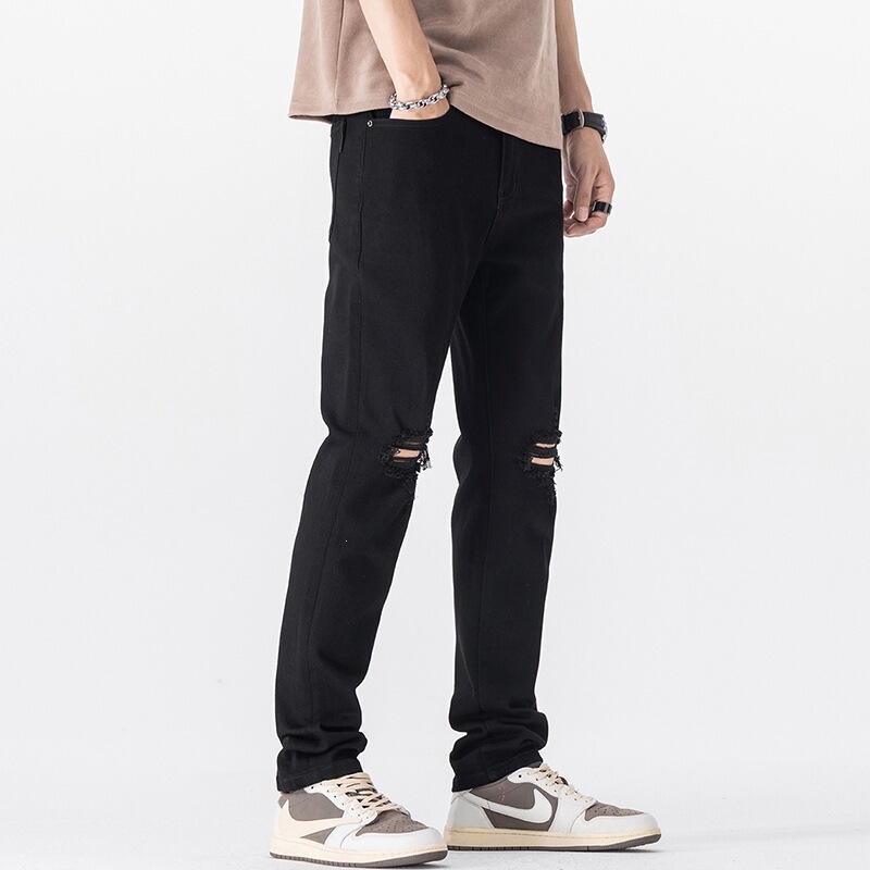 2026 Spring New Style Ripped Jeans for Men, Black Stretchy Loose Trendy Straight-Leg Casual Versatile Long Pants 2026 Spring New Style Ripped Jeans for Men, Black Stretchy Loose Trendy Straight-Leg Casual Versatile Long Pants