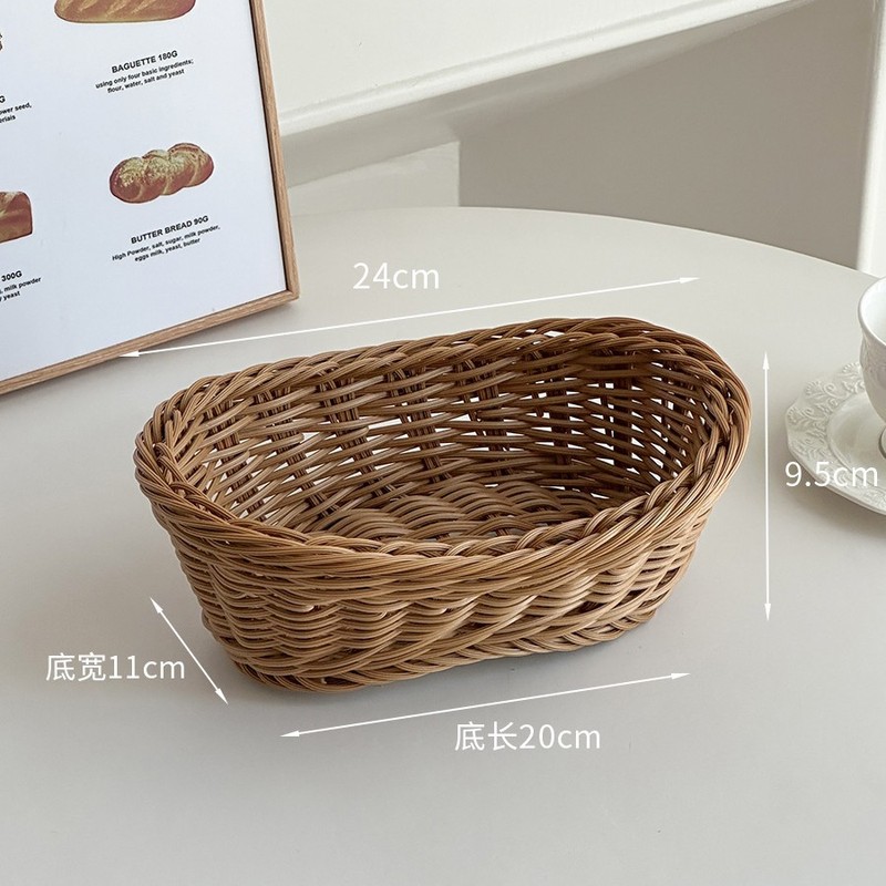写真撮影道具韩系模造籐编み収纳トレー木制ハンドル高级感装饰置物収纳カゴ展示|undefined