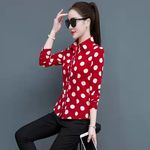 衬衫女长袖春秋款韩版红色波点印花衬衣显瘦柔美百搭翻领打底衫女