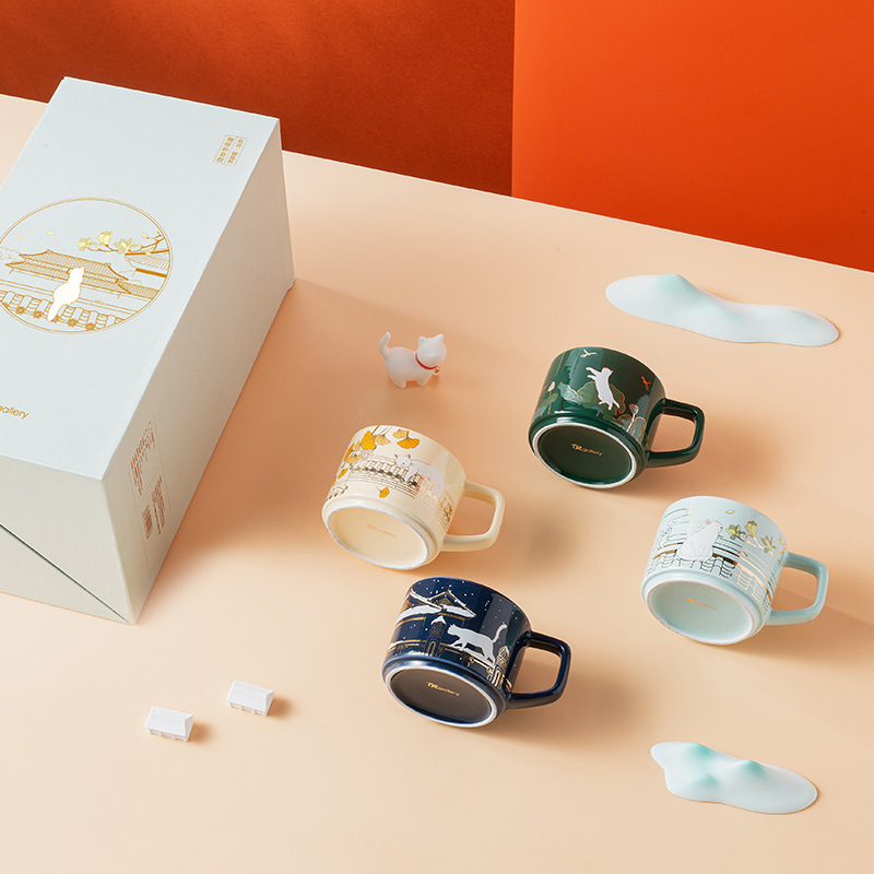 Cultural creativo juego de café Taza Real Gato Cuatro Estaciones caja de regalo Taza de cerámica taza de regalo de negocios impreso logo Festival regalo de Año Nuevo regalo