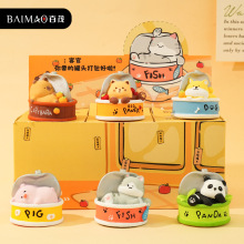 百茂原创罐头萌宠熊猫水豚树脂公仔车载摆件家居办公桌微景观装饰