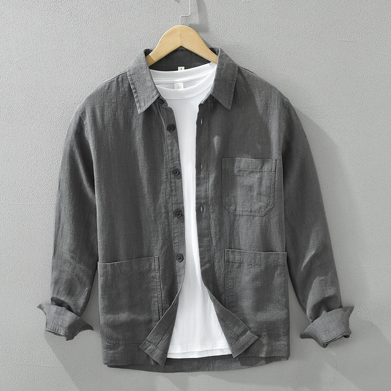 7205日系レトロでシンプルな長袖シャツ男性ファッション|undefined
