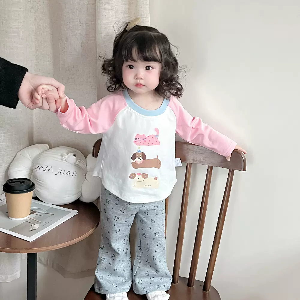 2025女童可爱插肩袖婴儿春秋长袖打底衫5020T恤春季儿童宝宝上衣