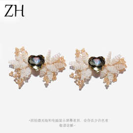 新款diy重工编织水晶与珍珠结合爱心女鞋装饰扣婚庆晚宴鞋花服装